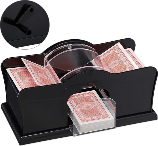 foto van een Relaxdays kaartenschudmachine handmatig schudmachine kaarten kaart schudder zwart